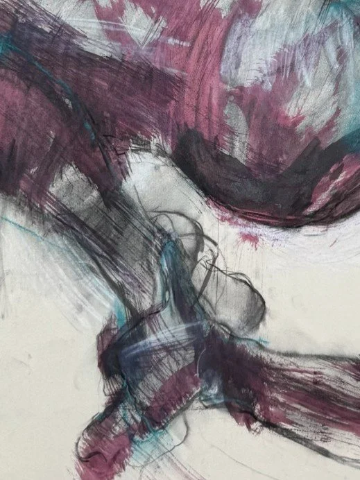 You shake my undertone 2 by Alla Samarina, closeup of life drawing of a male figure, using ink, pastel and charcoal on paper.