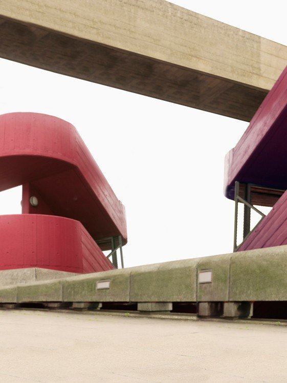 To breathe, a photograph by Carlos Lumiere, left side of image, set within a Brutalist environment on the London South Bank.