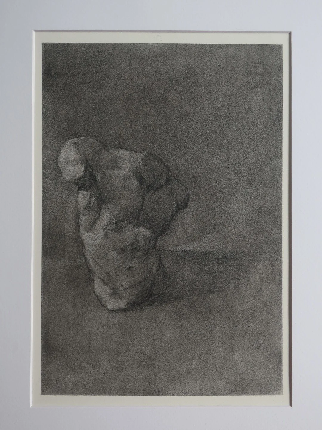 Torso cast study (2), a stunning original drawing by Artist Bran Sivas, using graphite and charcoal on paper.