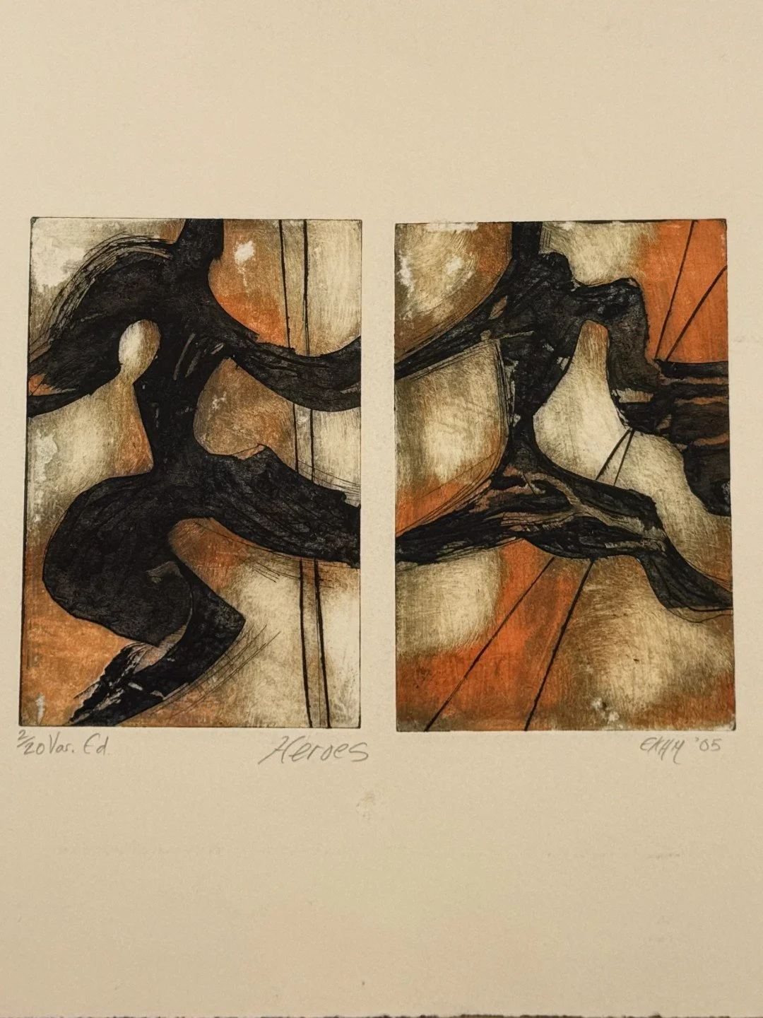 Heroes 2/20, a stunning collagraph and monoprint by Artist Noonie Minogue.