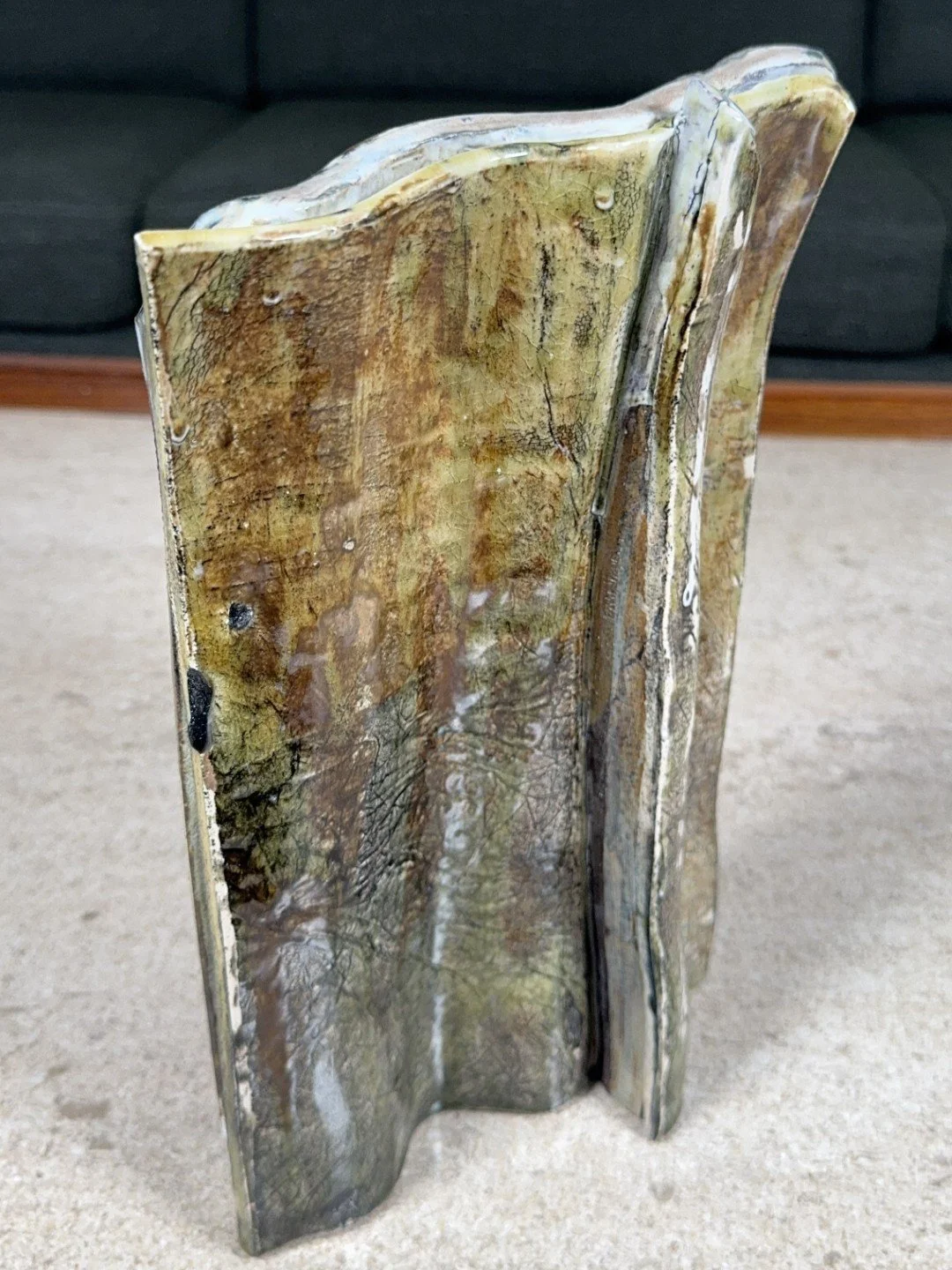 Rooftile by ceramic Artist Cristina Lorenzet, a unique stoneware sculpture with beautiful texture and shades of green.