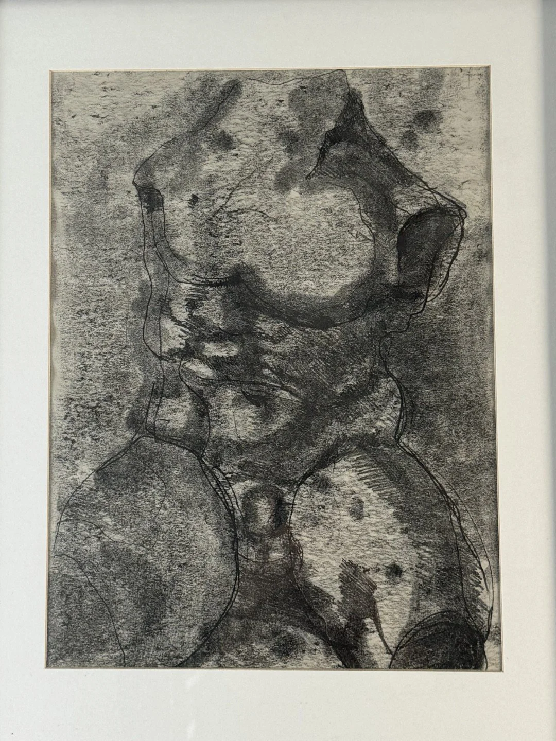Belvedere Torso (2) by Artist Alla Samarina, a monoprint inspired by the much admired fragmentary ancient sculpture.