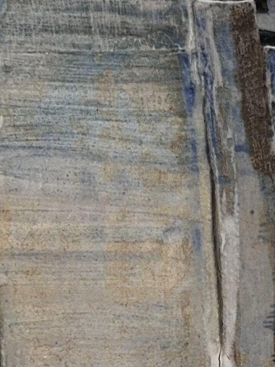 Winter Landscape by Cristina Lorenzet, close-up, ceramic sculpture decorated with white porcelain slip and blue oxide.