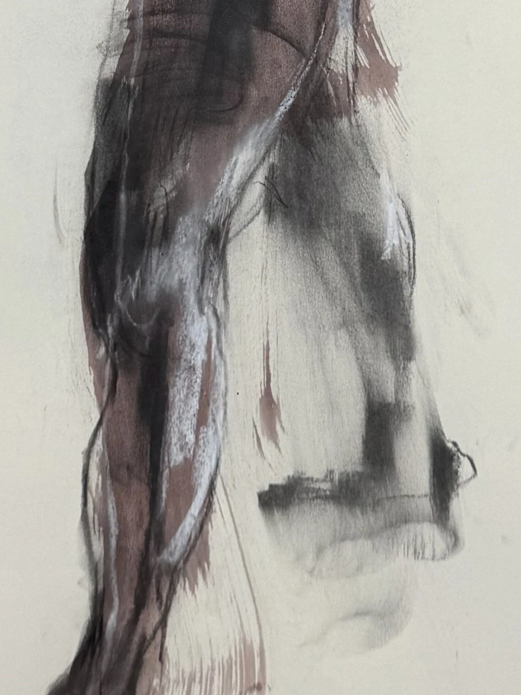 I love the way you move 3 by Artist Alla Samarina, closeup of view of the legs of a male figure, using ink and charcoal.