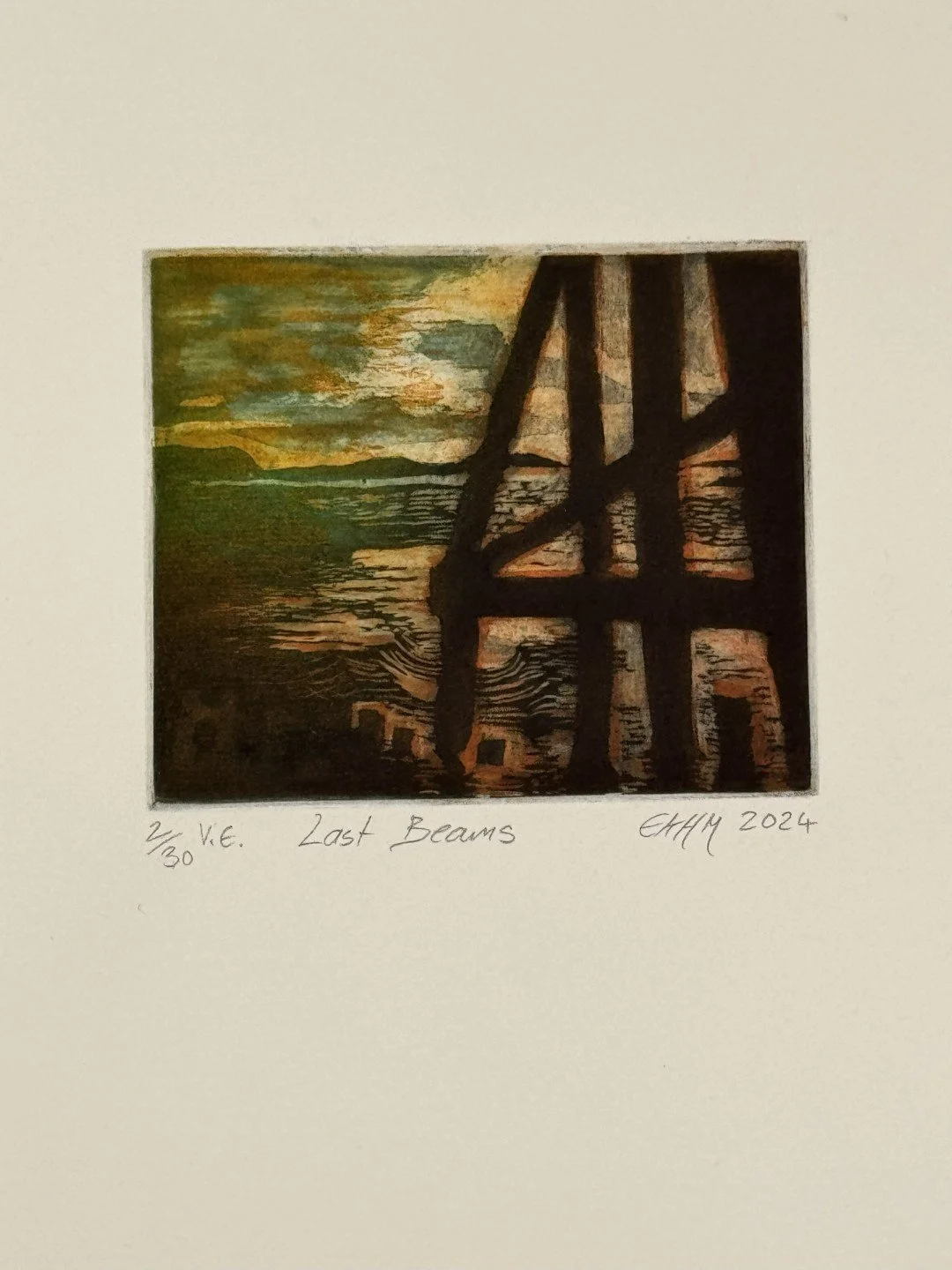 Last Beams 2/30, a two-plate etching by Artist Noonie Minogue.