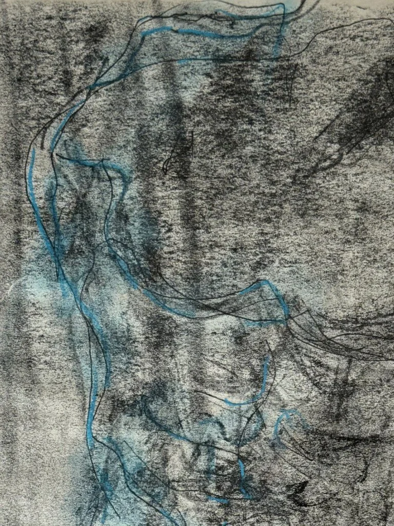 Belvedere Torso (3) by Alla Samarina, close up of a monoprint inspired by the much admired fragmentary ancient sculpture.