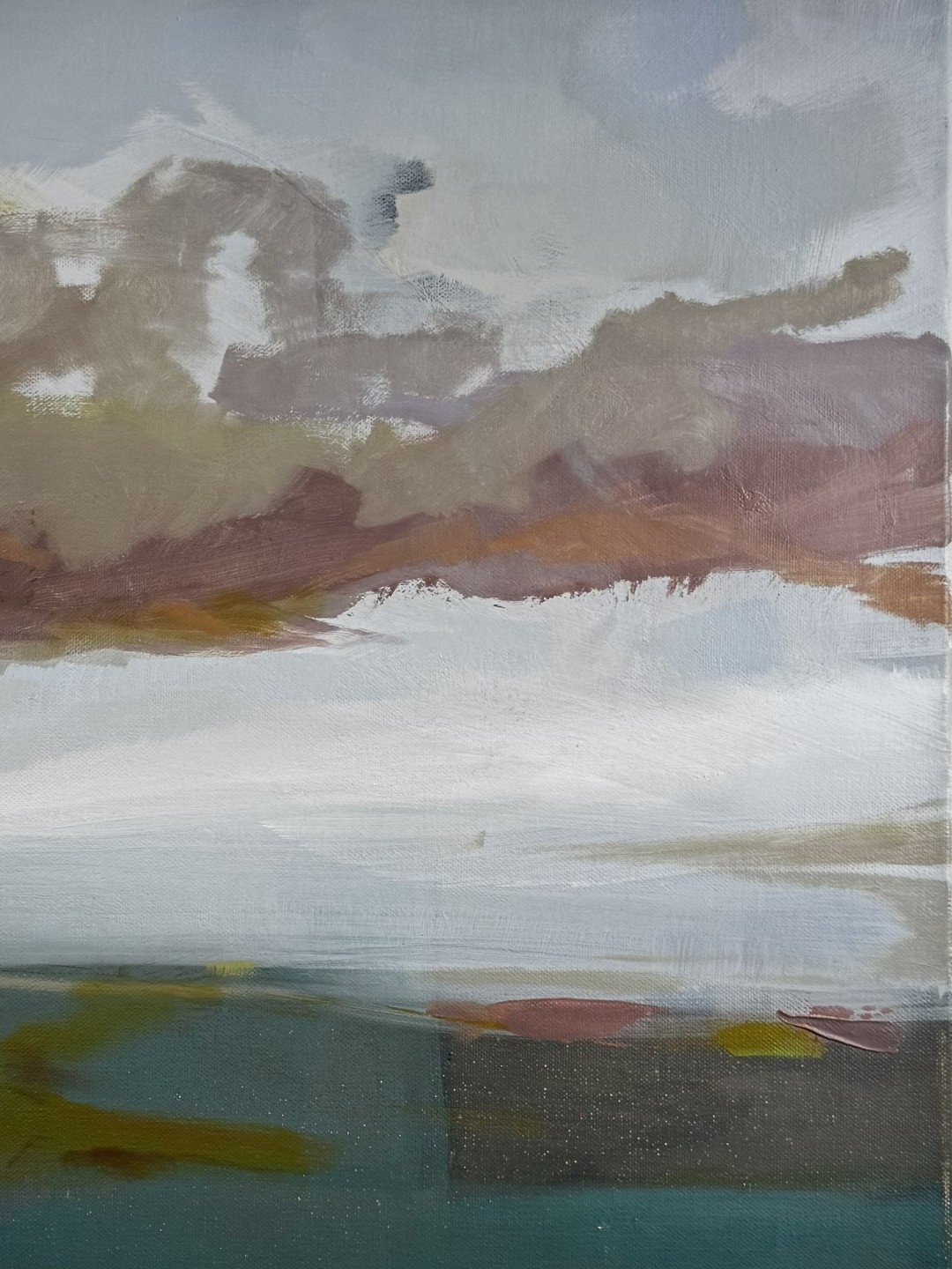Original oil painting Bakoven Skies S6 by Larissa Hollis, showing Cape Town abstract skies, right hand-side closeup.