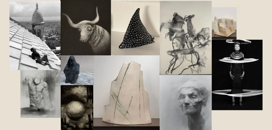 Montage of artworks like sculptures, photograpsh, prints and drawings from various artists featured on Circulus Art