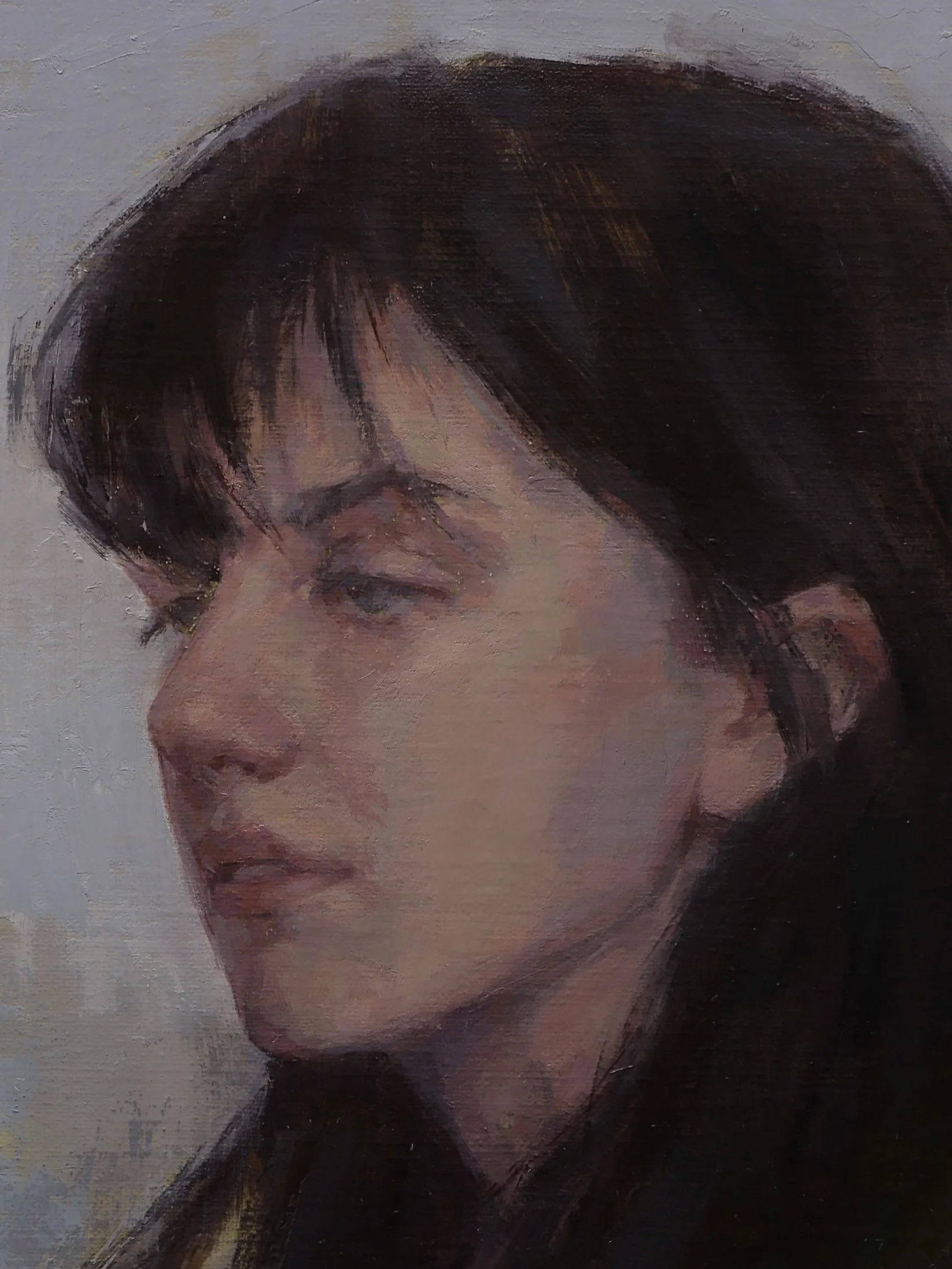 Close-up view of Folly, a stunning portrait and original oil painting by Artist Bran Sivas.