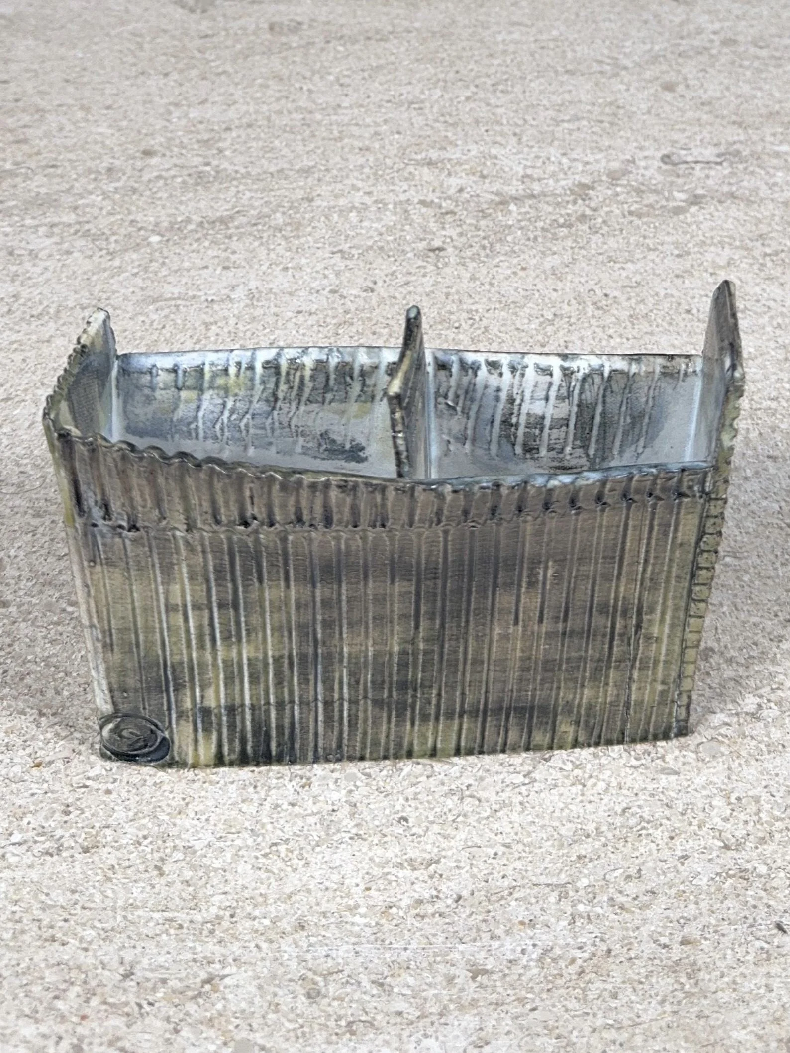 White stoneware sculpture Skyline 3 by ceramic Artist Cristina Lorenzet, viewed from the top.