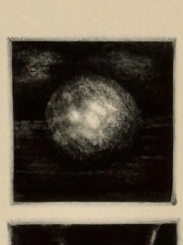 Top part of Selene 1/20 by Artist Noonie Minogue, an etching with monochrome shades honouring the Greek goddess of the moon.