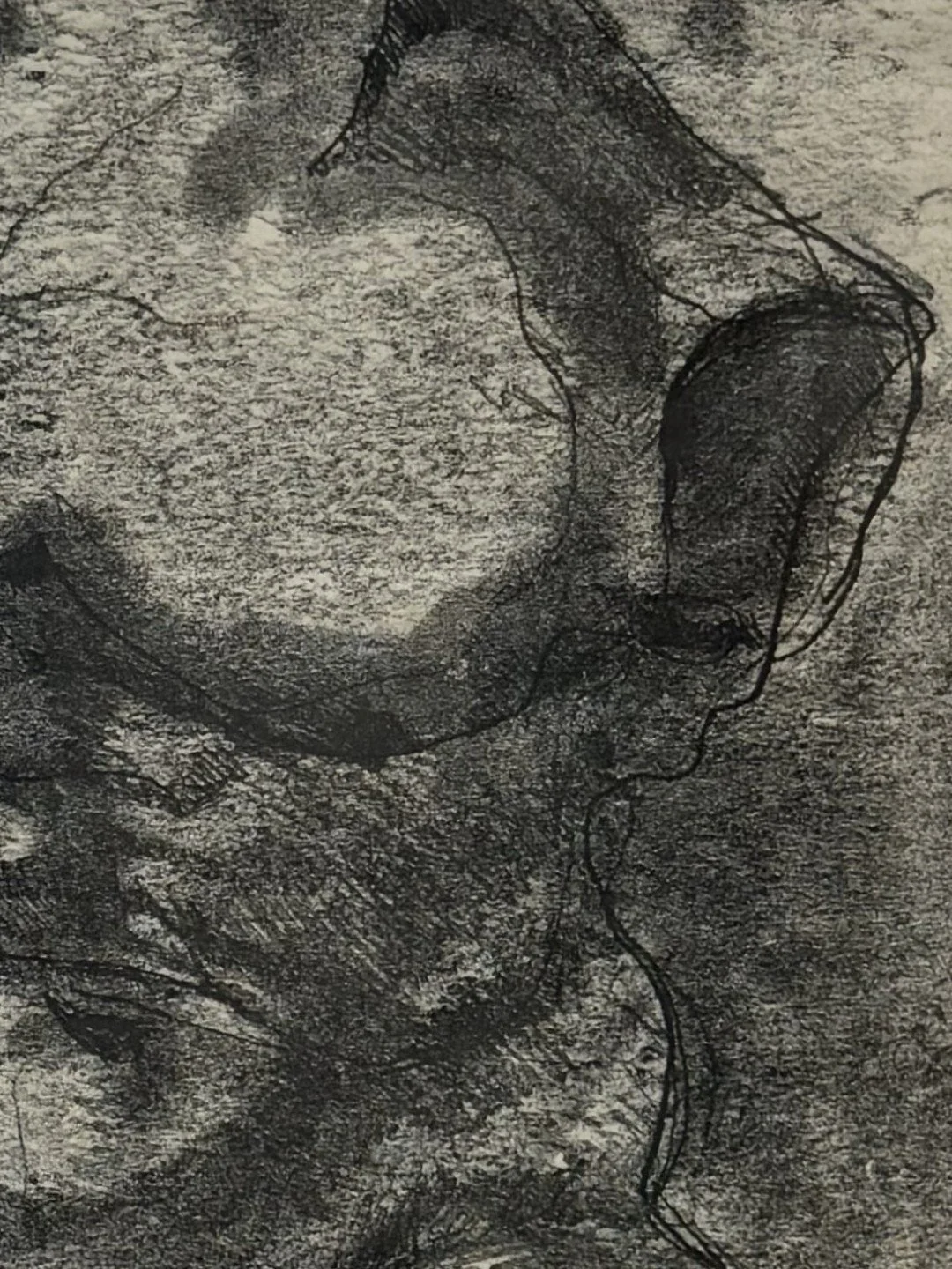 Belvedere Torso (2) by Alla Samarina, close up of a monoprint inspired by the much admired fragmentary ancient sculpture.