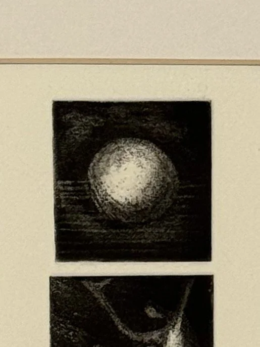 Moonrise 1/20, a three-plate etching created in 2024 by Artist Noonie Minogue, closeup view of top panel.