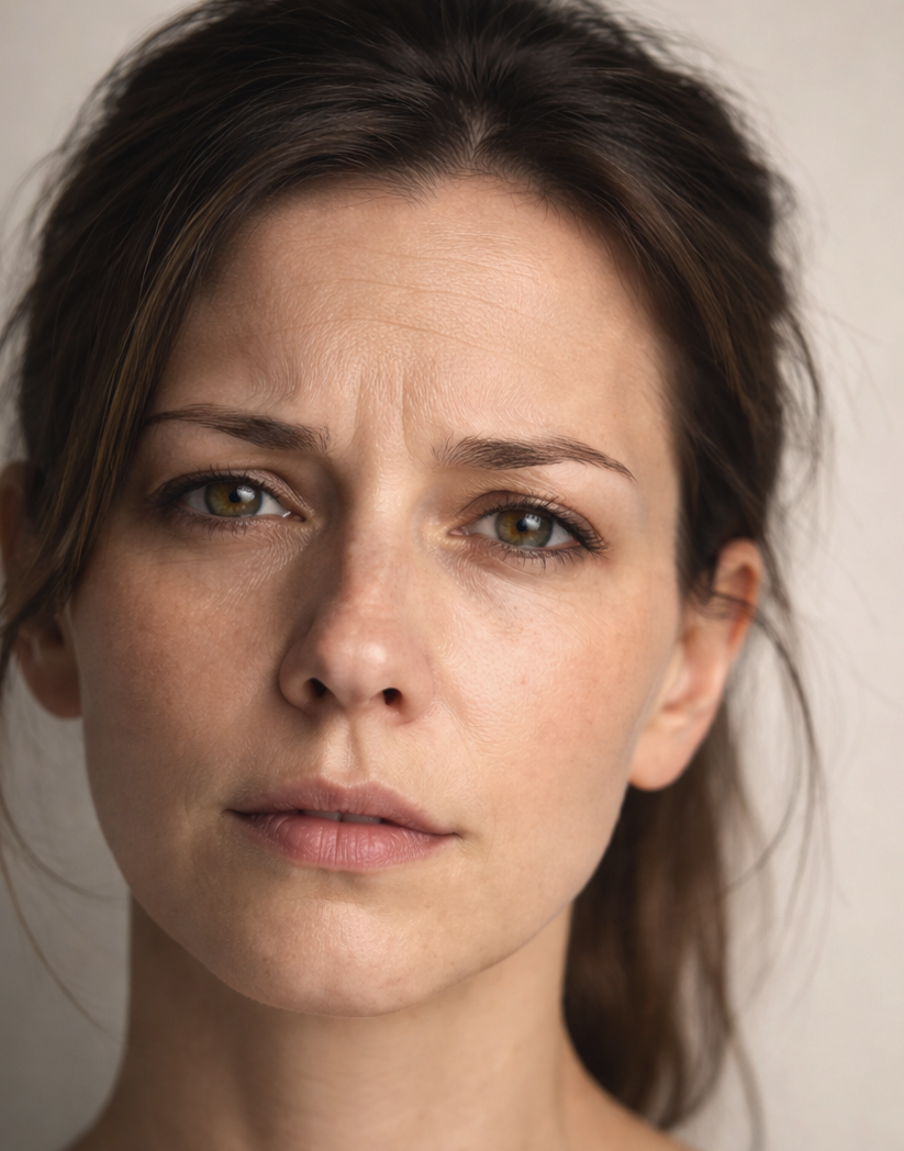 Primer plano de rostro de mujer con expresión neutral