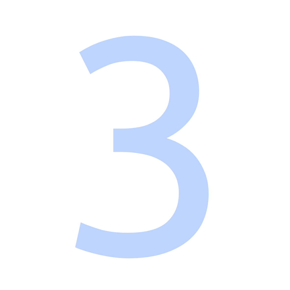 Large light blue number three on a black background.