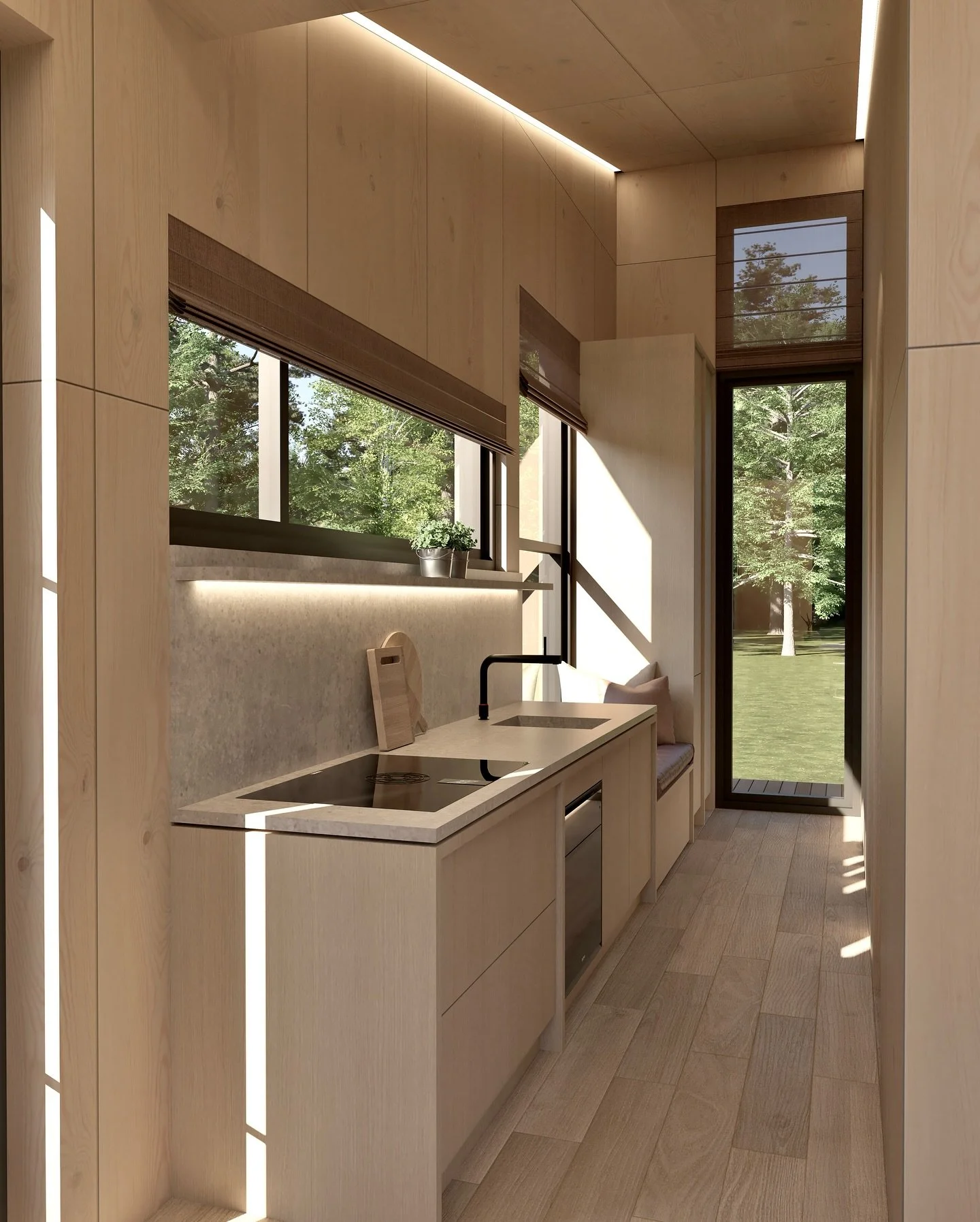 Wie zegt dat klein wonen beperkt is, heeft dit nog niet gezien.

In dit tiny house draait alles om slim ontwerp: elk detail klopt, elk element heeft een functie &mdash; zonder dat het aan comfort of stijl inboet.

Rust, licht en eenvoud vormen samen 