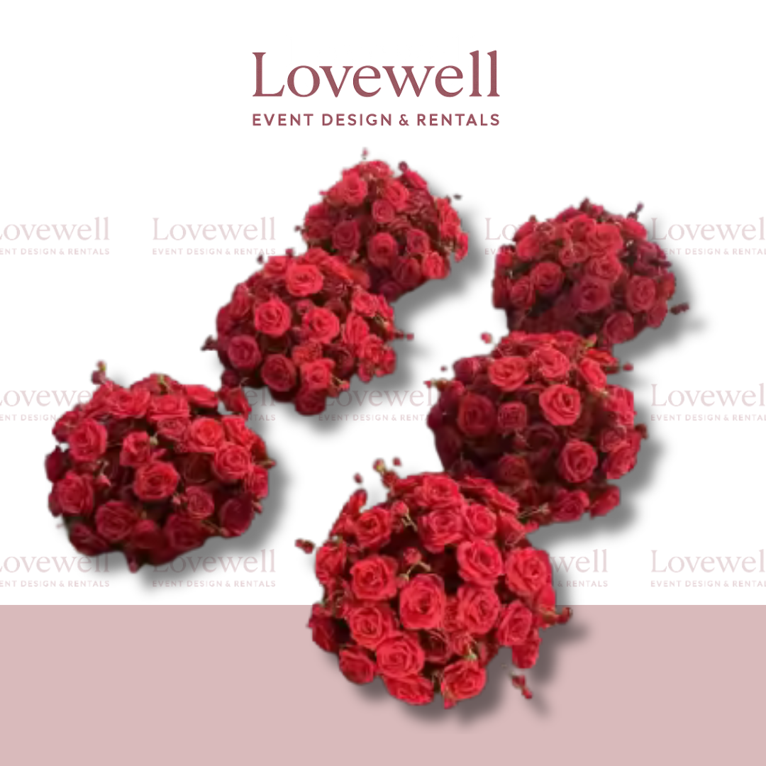 Lush Faux Floral Flower Ball - Red