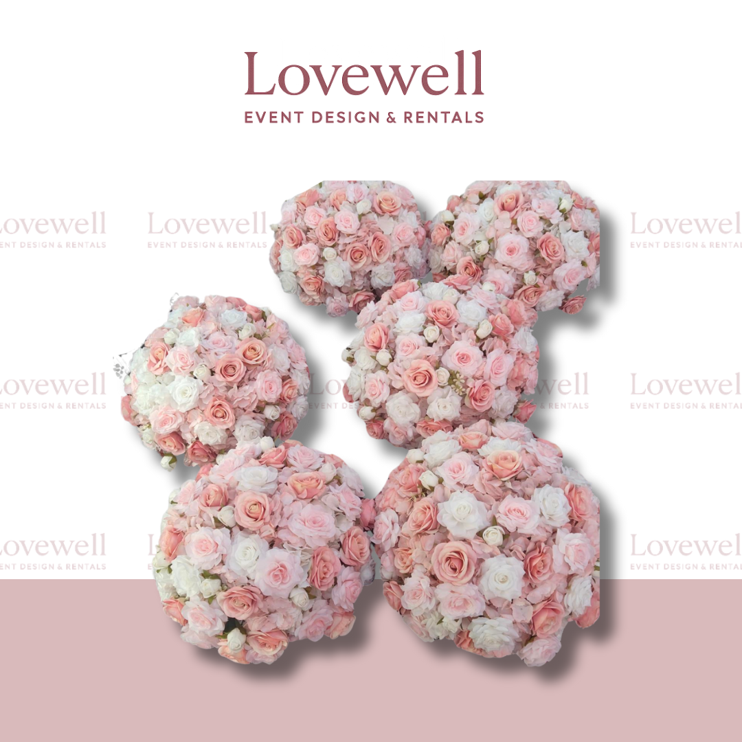 Lush Faux Floral Flower Ball - Pink & White