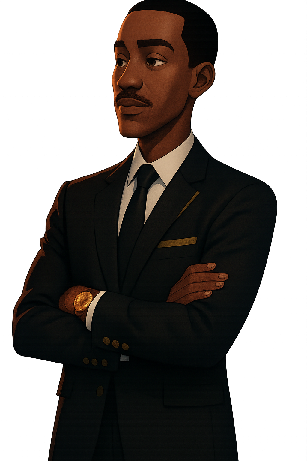 Mr k in classic suit with arms crossed