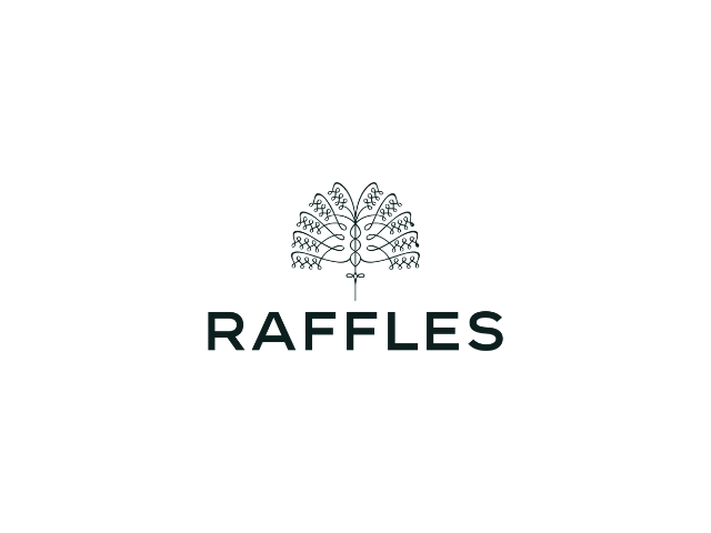 Logo for Raffles featuring a stylized leaf design above the word Raffles.