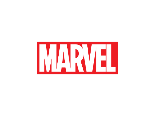 Marvel logo in red and white on a white background.