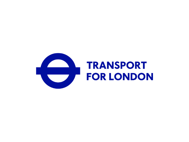 Logo of Transport for London with a blue circular symbol and the text in blue.