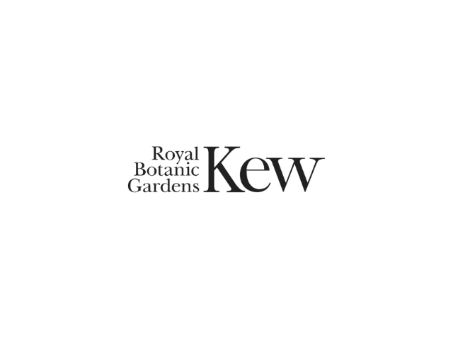 Logo of Royal Botanic Gardens Kew with the text 'Kew' prominently displayed.
