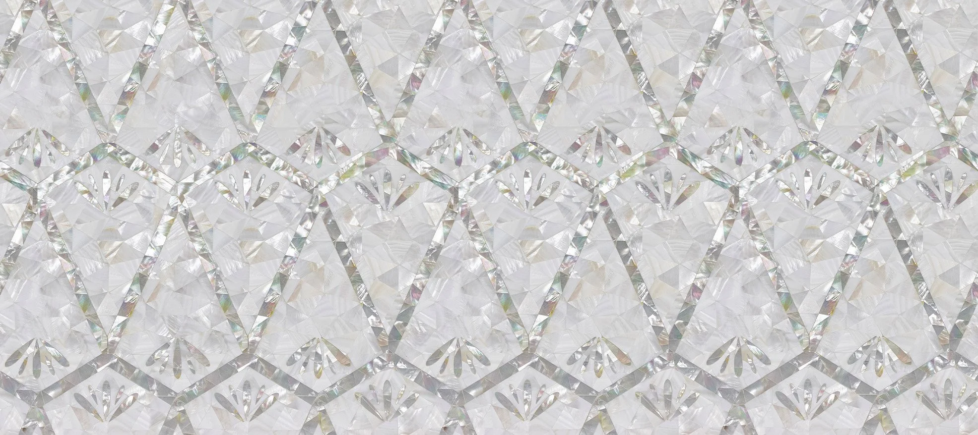 Close-up of an intricate, reflective, diamond-patterned surface with iridescent sheen.