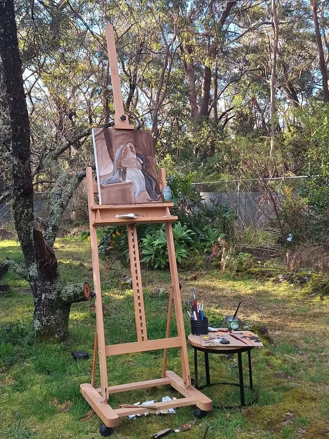 The process ~ 
I begin painting after the ceremony. Throughout the evening &mdash; often 7+ hours of live painting &mdash; the portrait steadily takes shape before the eyes of the guests.

At the end of the evening, I take the canvas back to my studi
