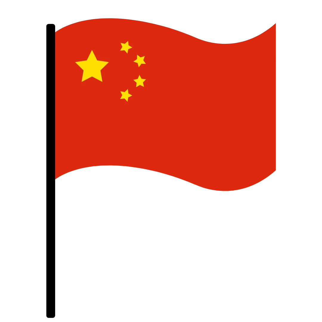 Flag of China with red background and yellow stars.