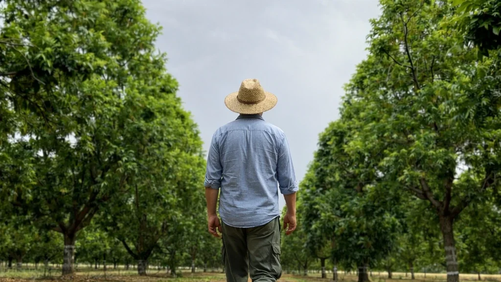 Man in pecan orchard