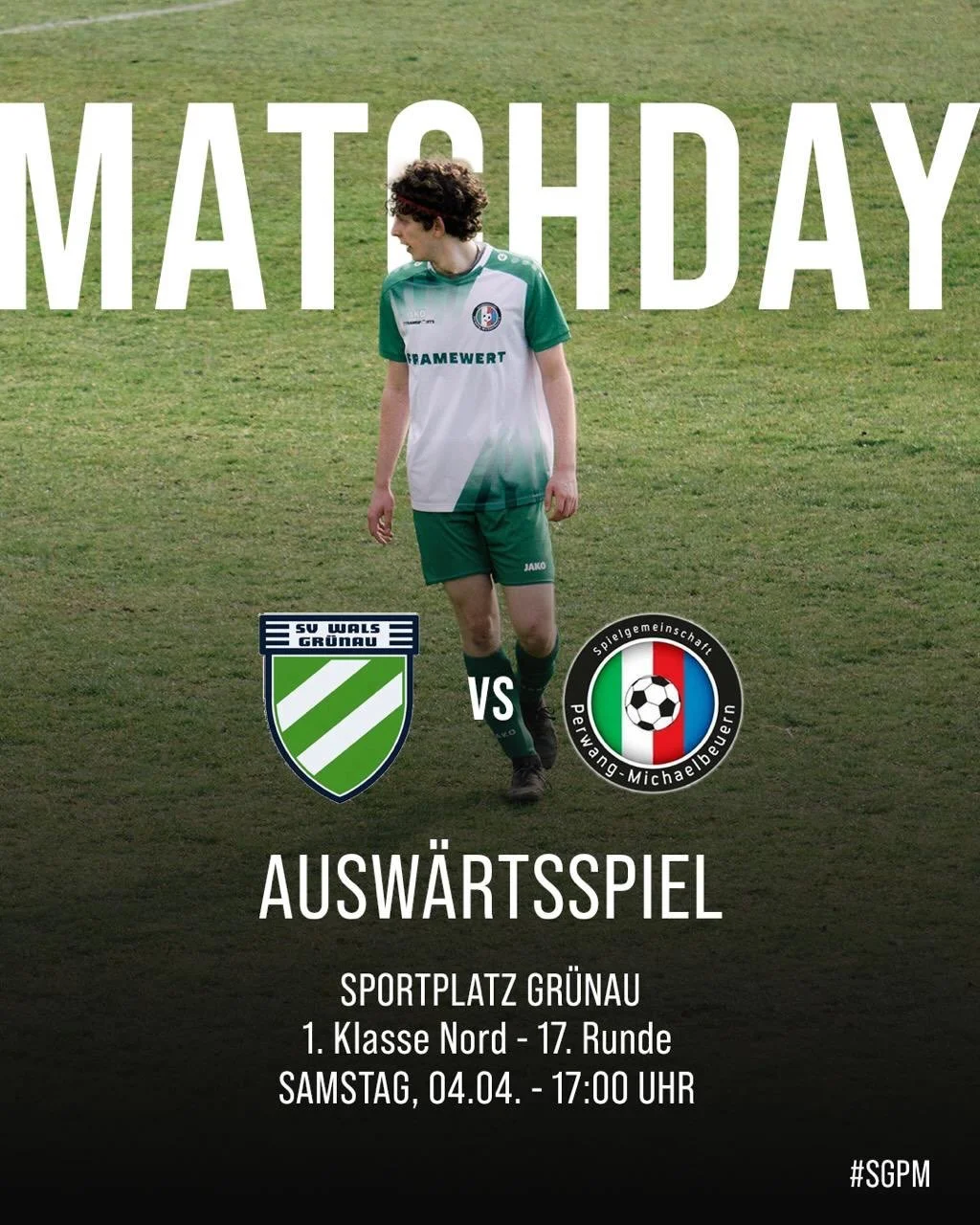 ⚽ MATCHDAY! 🔥
Unsere SG Perwang/Michaelbeuern trifft in der 17. Runde der 1. Klasse Nord auf Wals-Gr&uuml;nau und Liefering &ndash; pack mas! Wir freuen uns auf zahlreichen Besuch. 💪
#SGPM