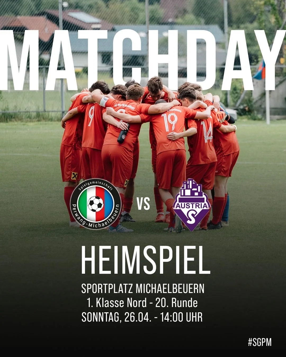 ⚽ MATCHDAY! 🔥
Unsere SG Perwang/Michaelbeuern trifft in der 20. Runde der 1. Klasse Nord auf Austria Salzburg und Adnet &ndash; pack mas! Wir freuen uns auf zahlreichen Besuch. 💪
#SGPM