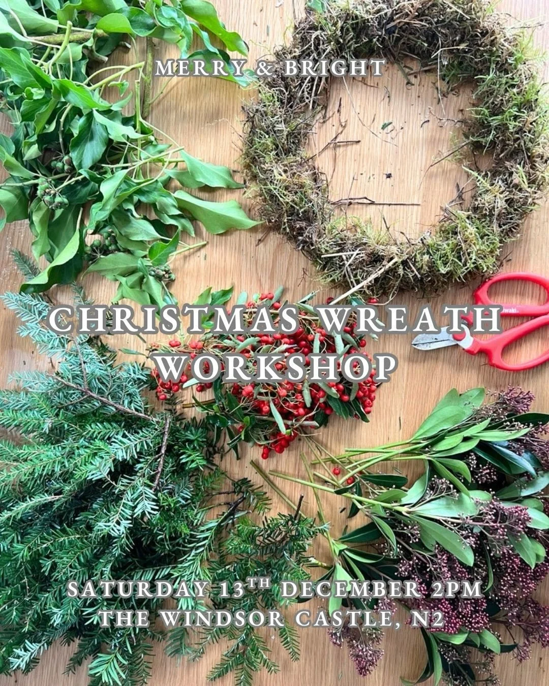 TWO SPACES LEFT ✨ There&rsquo;s still time to book onto my Christmas wreath workshop at @windsor_castle_n2 on Saturday 13th December, 2&ndash;4pm &mdash; it&rsquo;s almost full, with just two spaces left!

The British foliage is on its way, the pinec