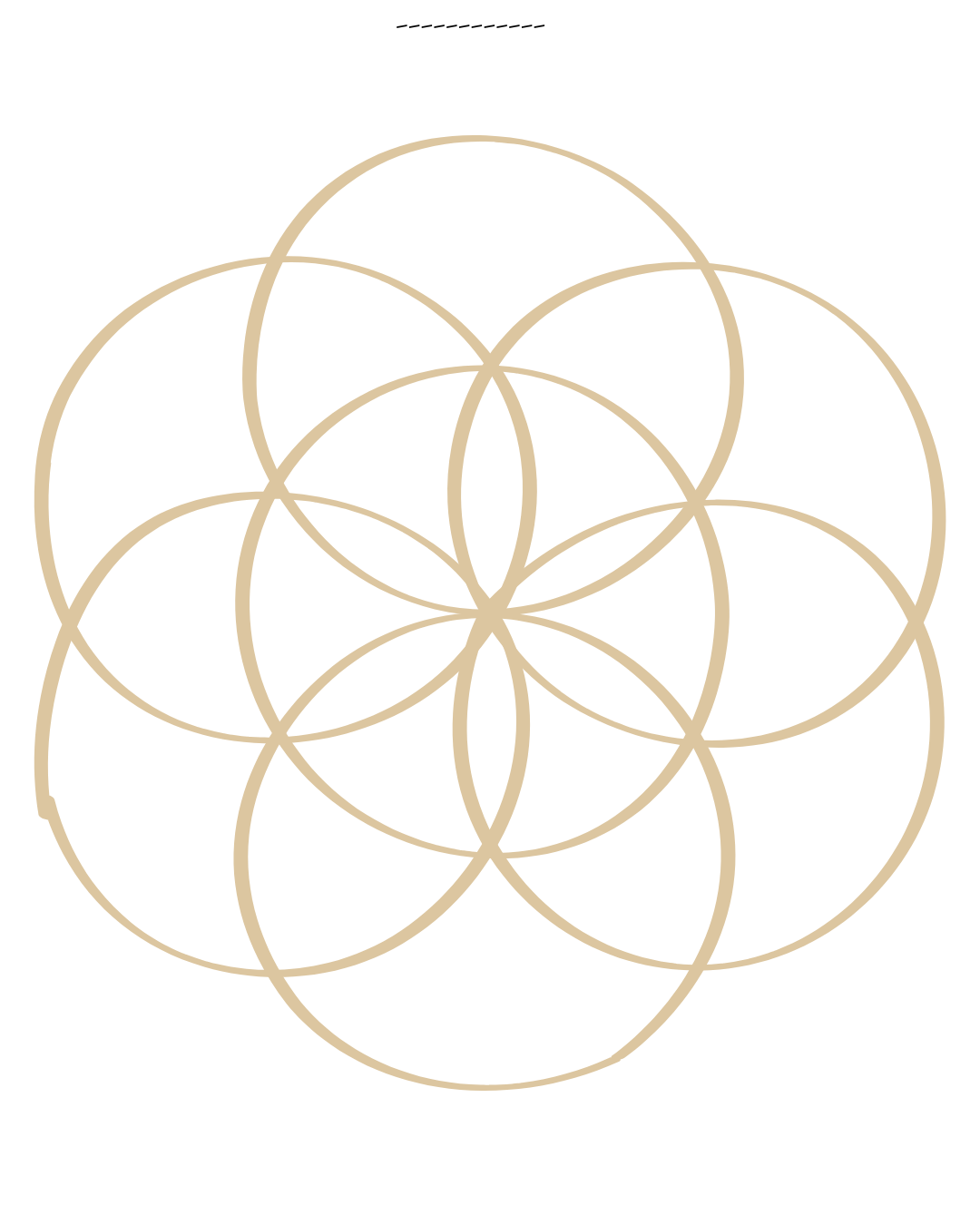 A geometric design featuring overlapping beige circles on a black background, creating a pattern of symmetrical shapes.