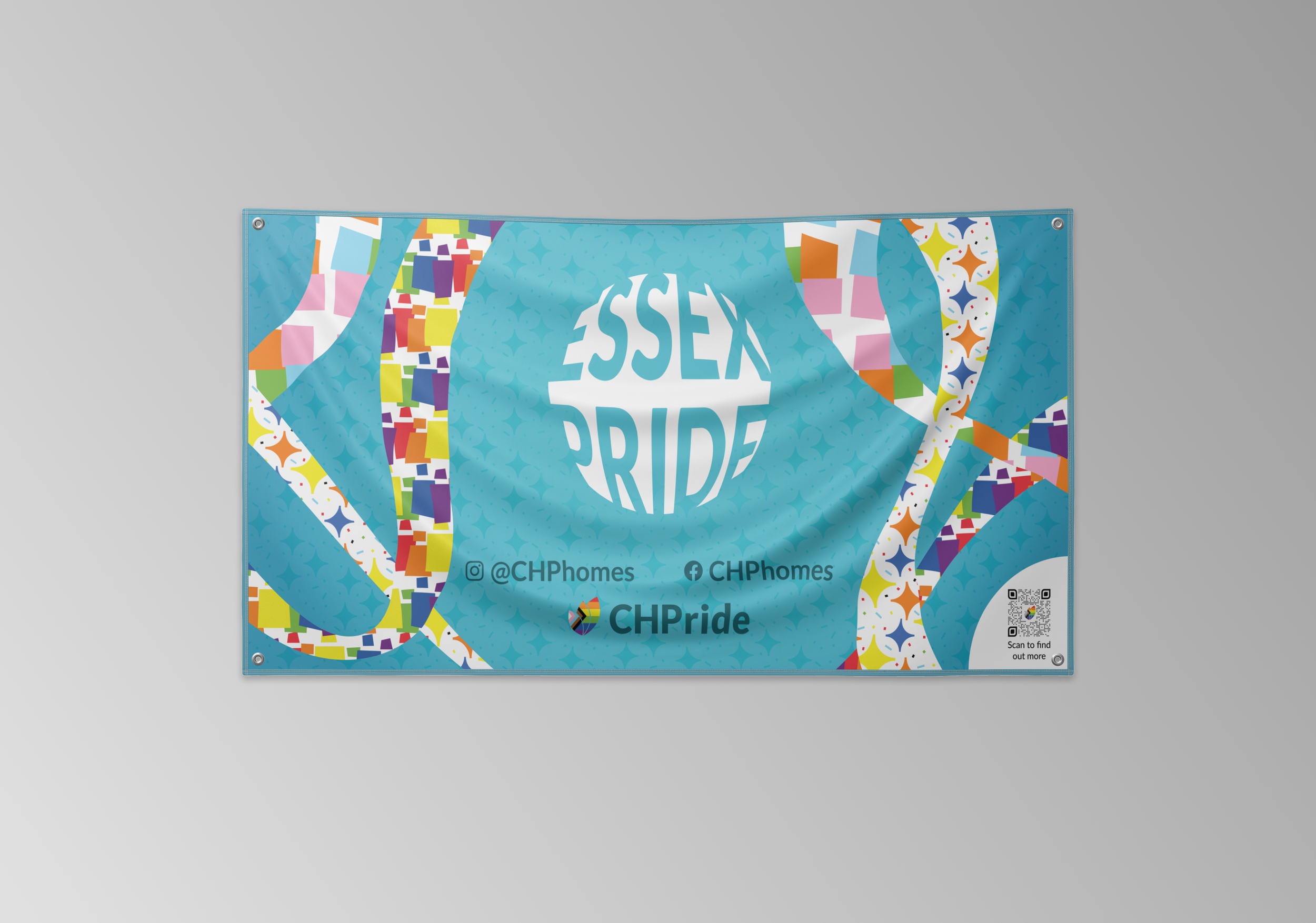 Essex Pride 2025 Banner:
This was used by housing association CHP during the 2025 March. Ideas on how housing can be made safer for LGBTQ+ were stuck across the banner by parade attendees.