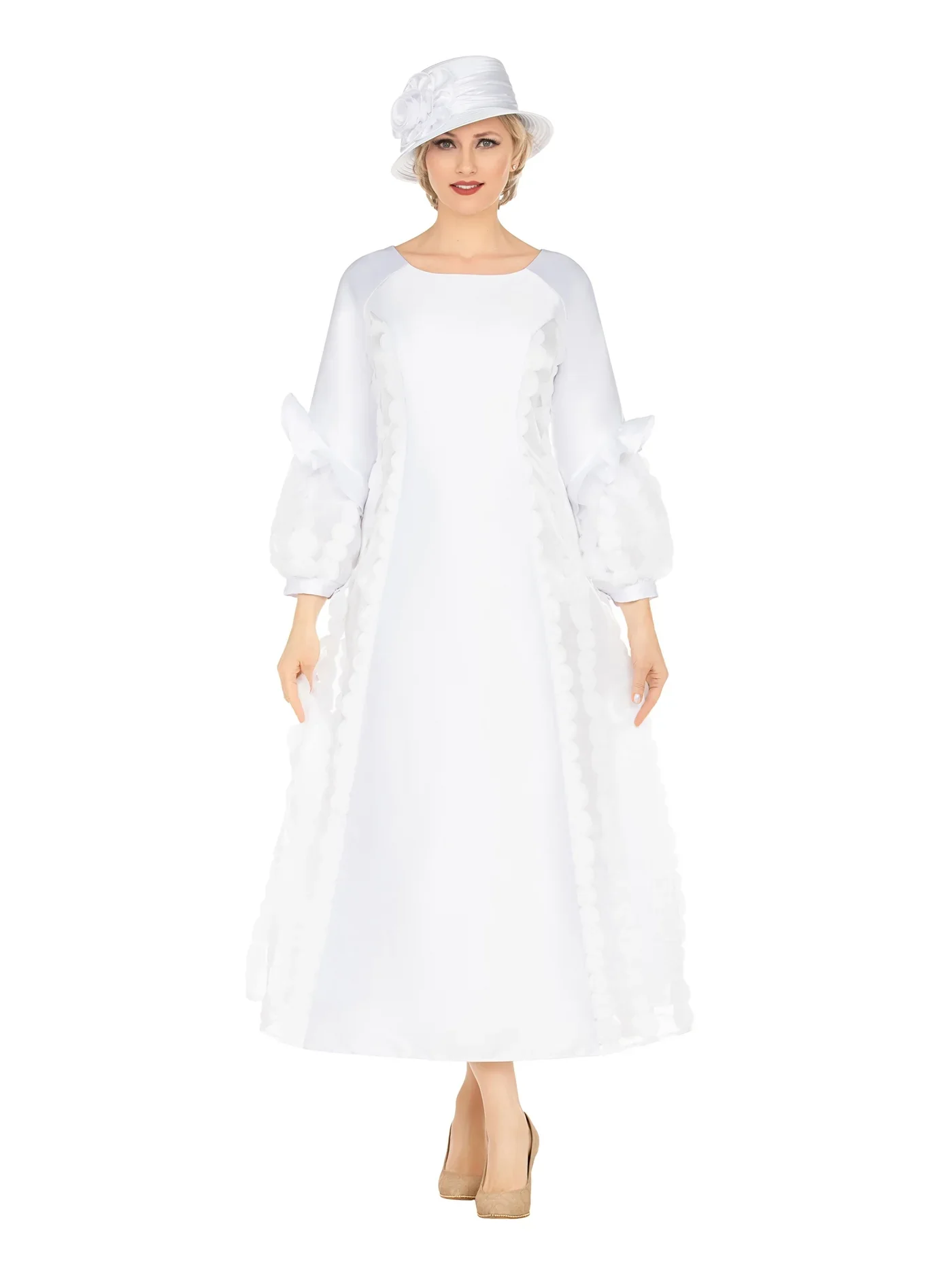 Eloquently Bloomed A-Line Balloon Sleeve Dress with Circles Design by Giovanna