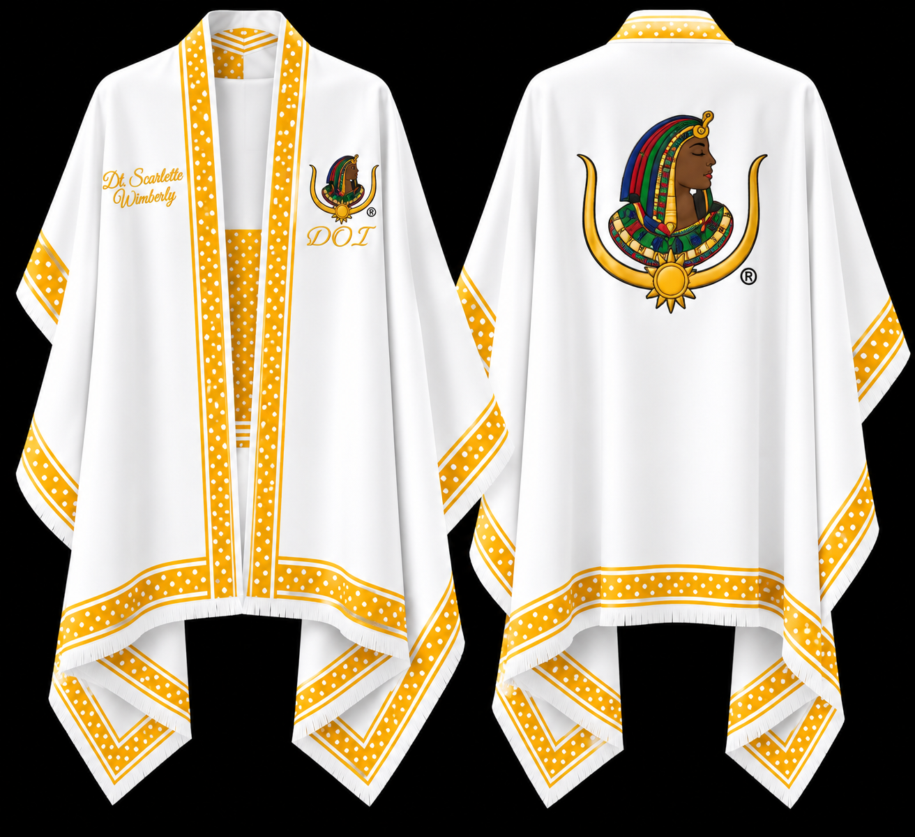DOI Royal Distinction Gold and White Polka Dot Caftan - Available December 2026