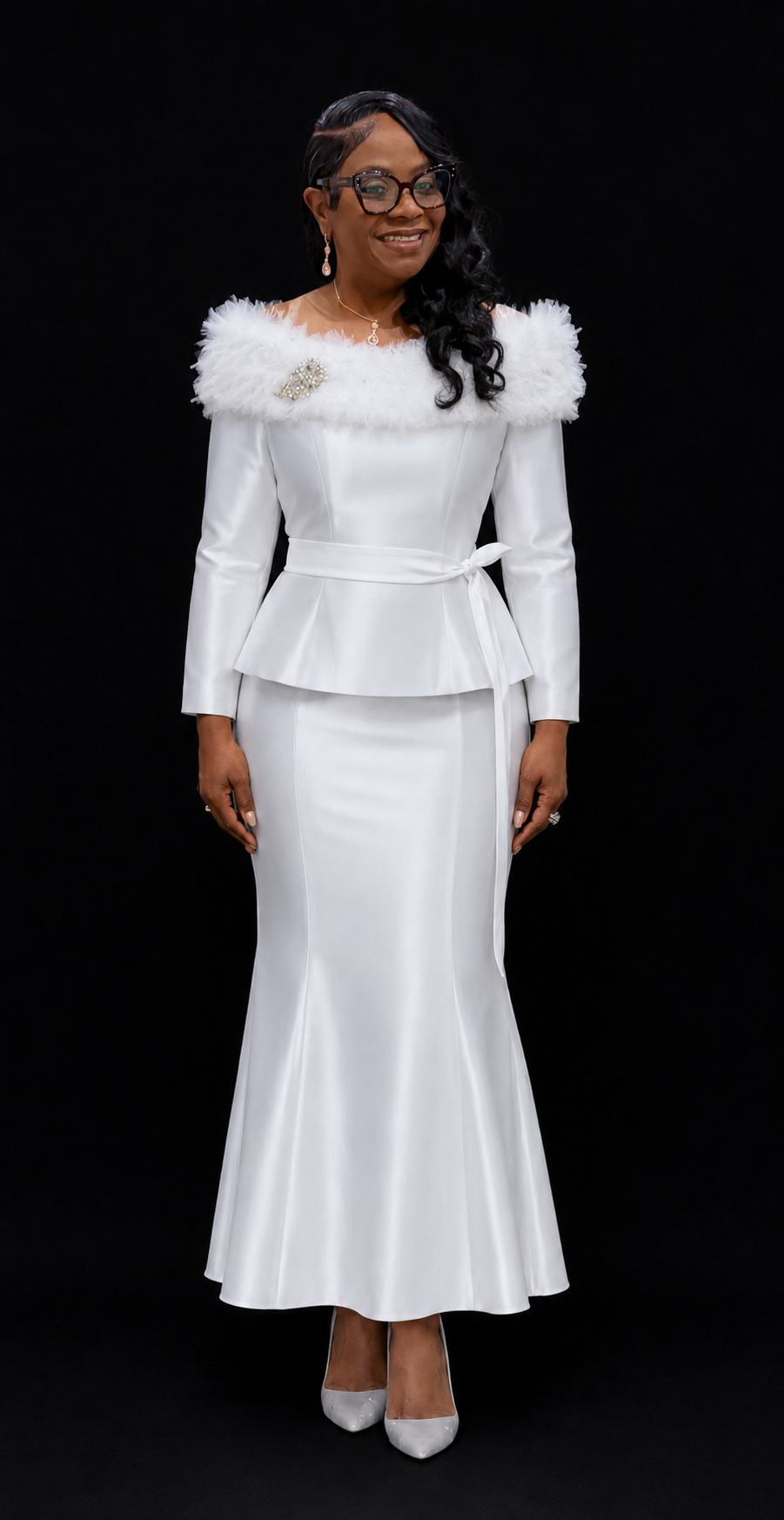 Winter Pearl Feathered Skirt Set