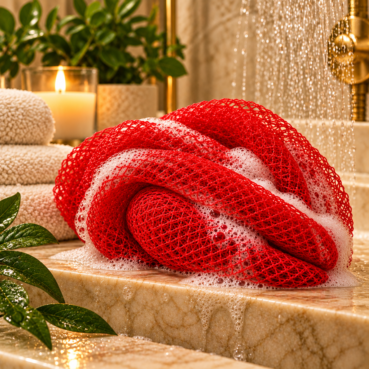 Luxurious Red Mesh Spa Sponge.png