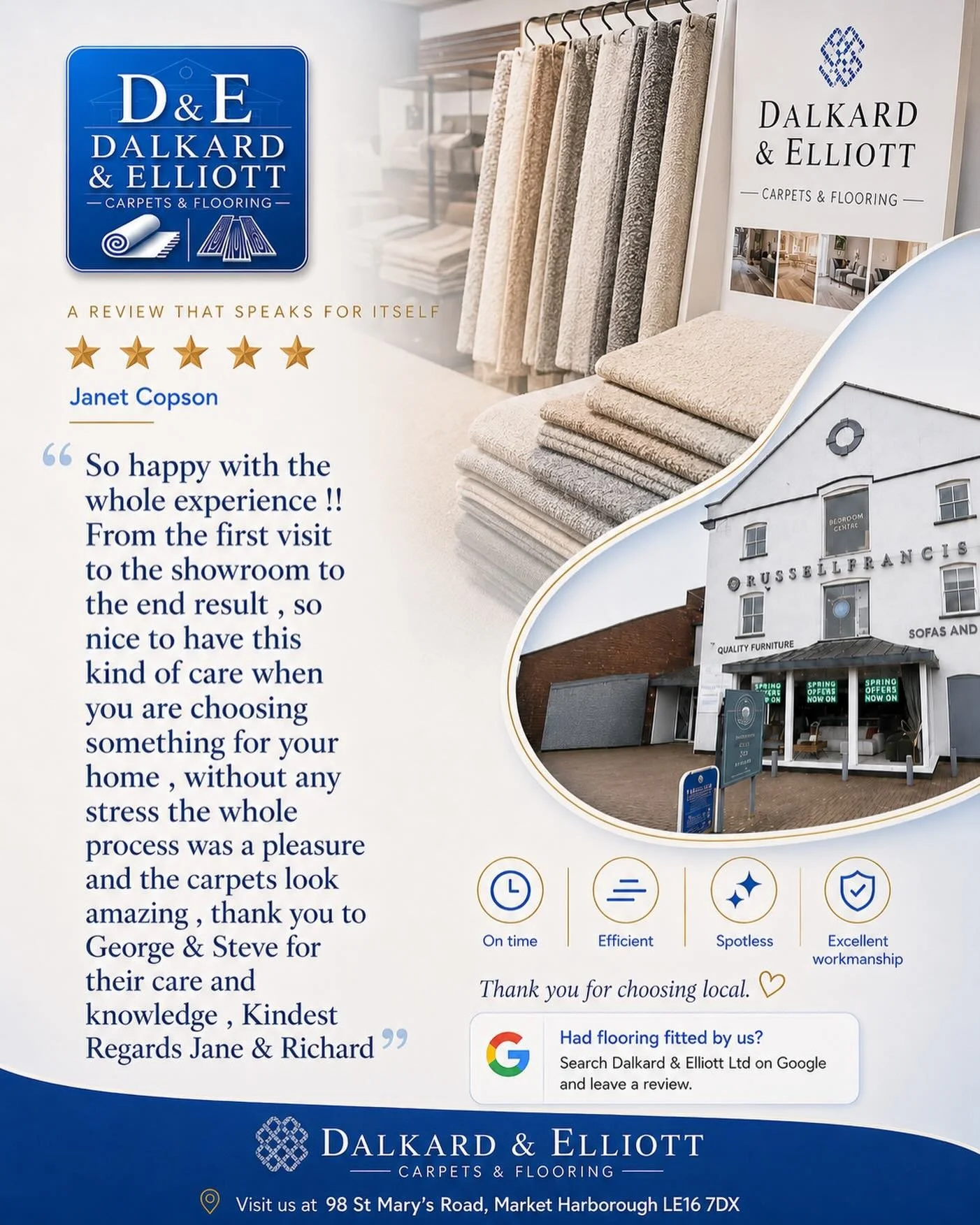 Many many thanks to Janet Copson for this fantastic review she has done for us. Thank you very much. We really do appreciate your kind words. We are so pleased you&rsquo;re happy with your finished job Janet and enjoyed the whole process of choosing 
