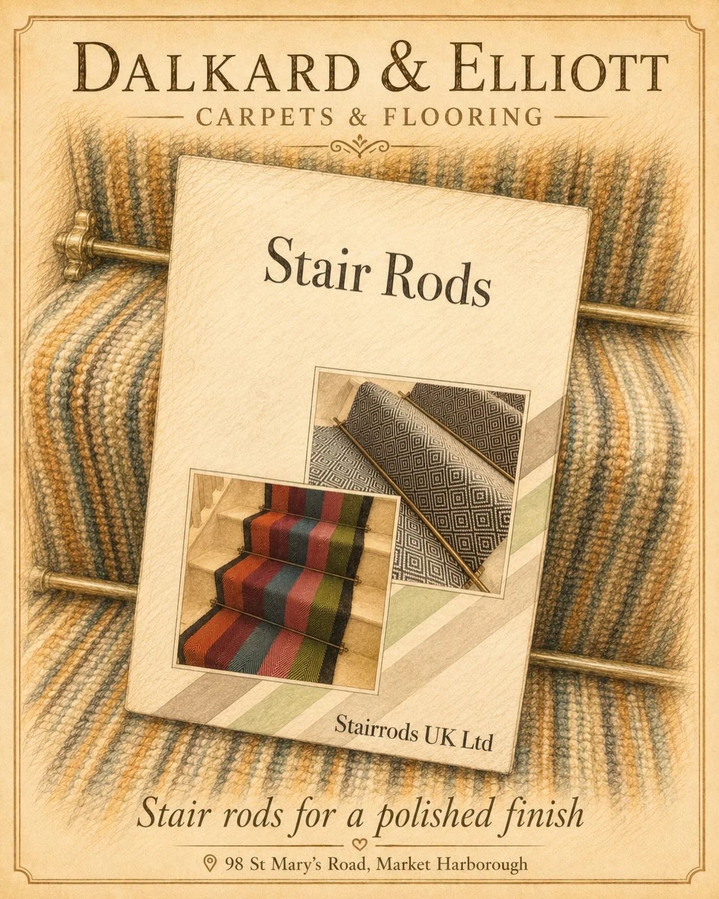 Beautiful carpets, stair rods, vinyl and LVT flooring in Market Harborough. Visit Dalkard &amp; Elliott Carpets &amp; Flooring for friendly advice, quality flooring, free measuring and a relaxed showroom experience.

#MarketHarborough
#CarpetShowroom