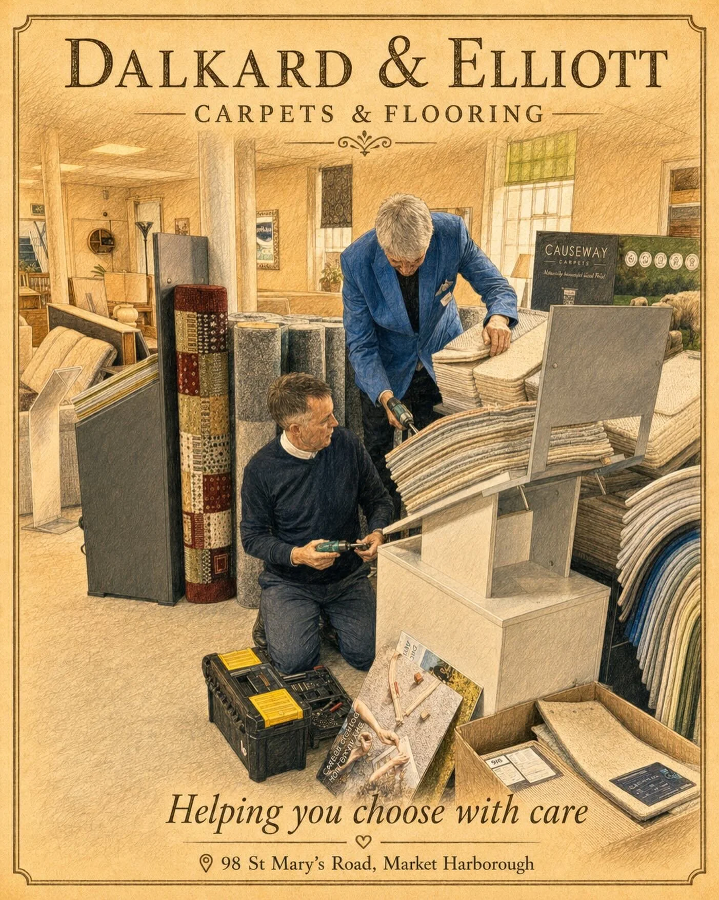We are very grateful to the reps who come and visit us here at Dalkard &amp; Elliott and keep our carpets and LVT up to date. Here we have Nick @nickwalters792 of @cavaliercarpets working away. He&rsquo;s a fantastic rep and will be sorely missed whe