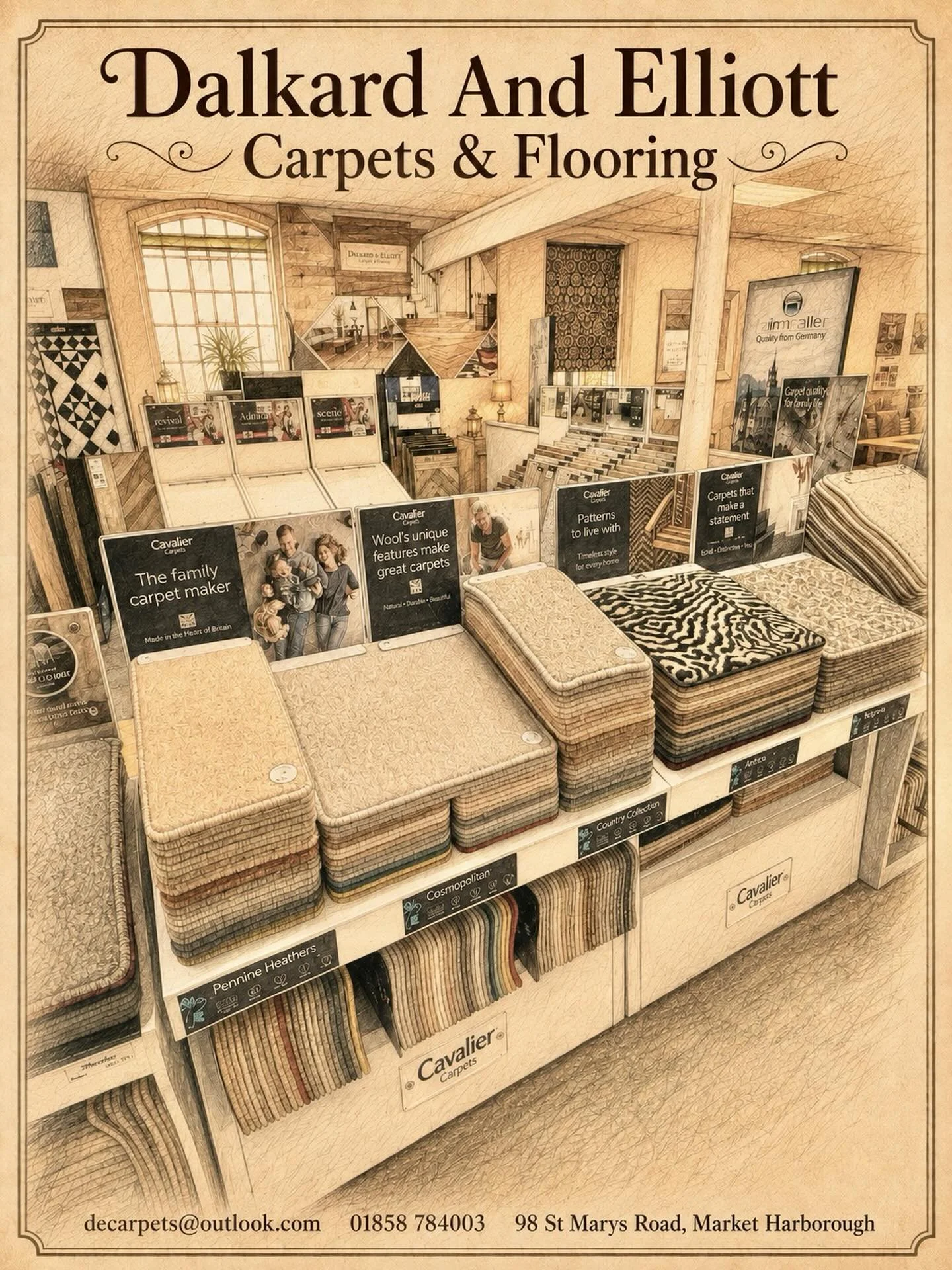 @cavaliercarpets We excited to showcase one of our latest editions to the shop The Artefact and illusions collections. Beautiful colours, shades, designs and styles. 

Beautiful carpets, vinyl and LVT flooring in Market Harborough. Visit Dalkard &amp