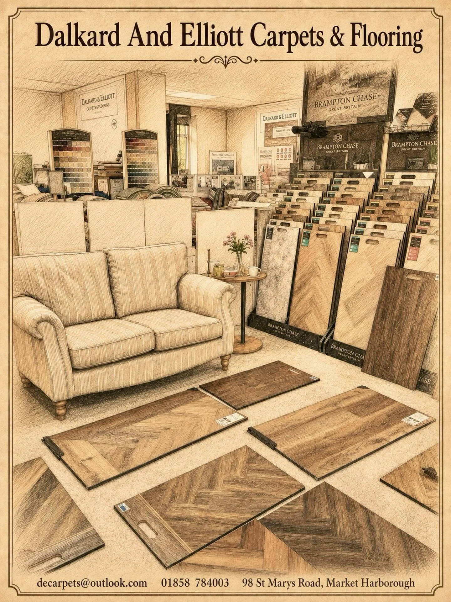 This is our LVT department where we show customers the samples and we were able to spread them out over the floor to give them a better idea how they will look plus as you can see there&rsquo;s a city to relax while we make them a cup of tea or coffe