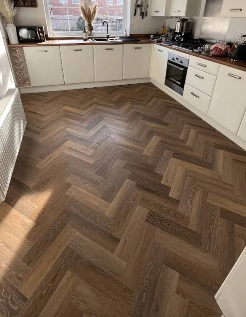 A beautiful LVT herringbone installation done: Come and browse our carpet, LVT, Vinyl, Laminate and rug collections here at Dalkard &amp; Elliott. Our manager George who has over 50 years of experience as a fitter and now manager will come out and qu