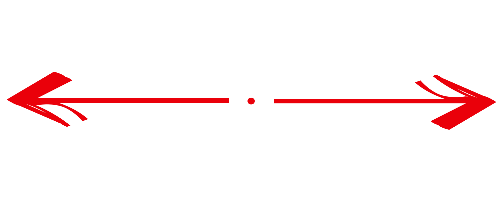 Graphic showing a left-pointing red arrow and a right-pointing red arrow, connected by a red line with a dot in the middle.