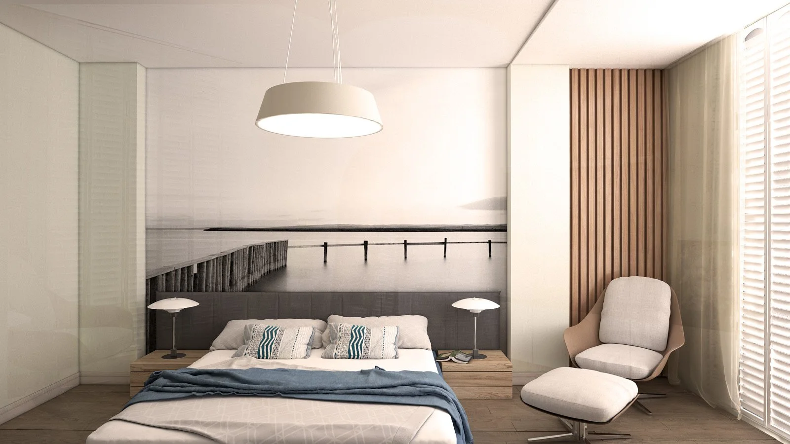 Moderne soverom med skreddersydd interiørdesign i Stjørdal, minimalistisk innredning, mye naturlig lys og naturinspirert veggkunst