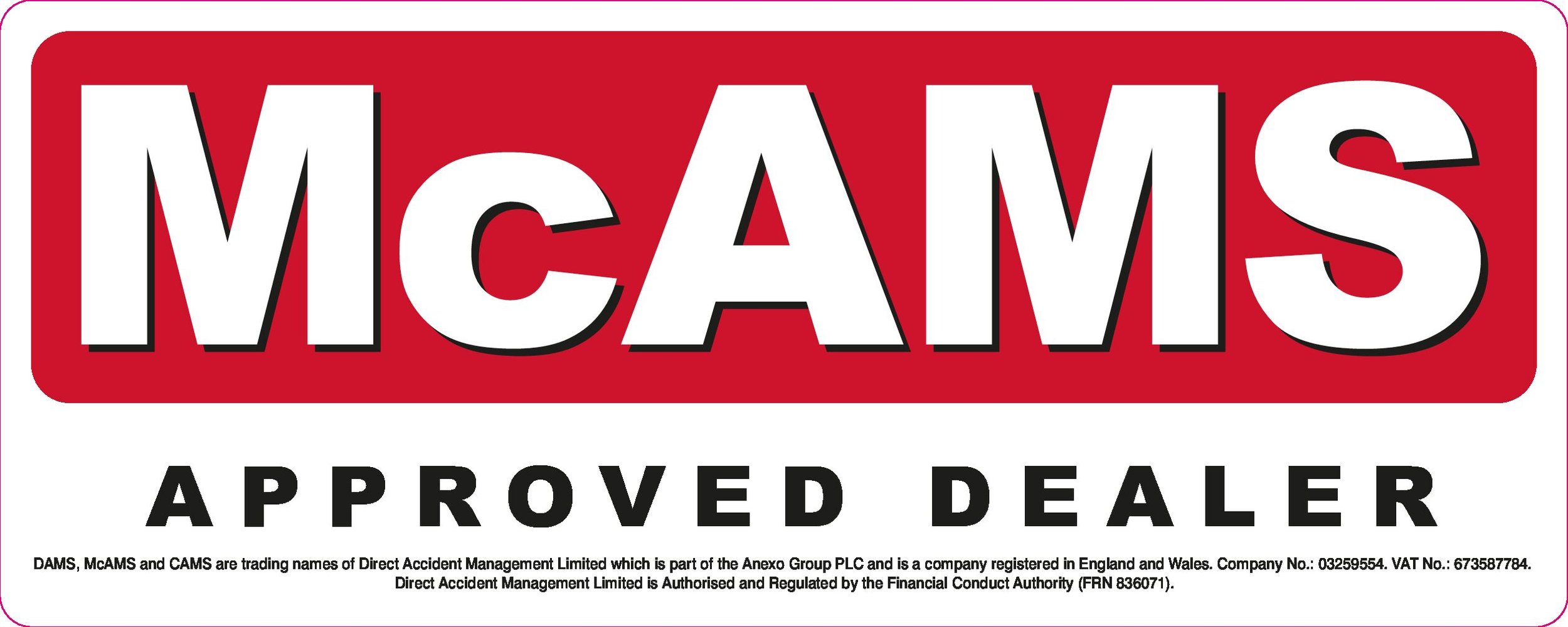 McAMS Approved Dealer logo with small print text at the bottom.