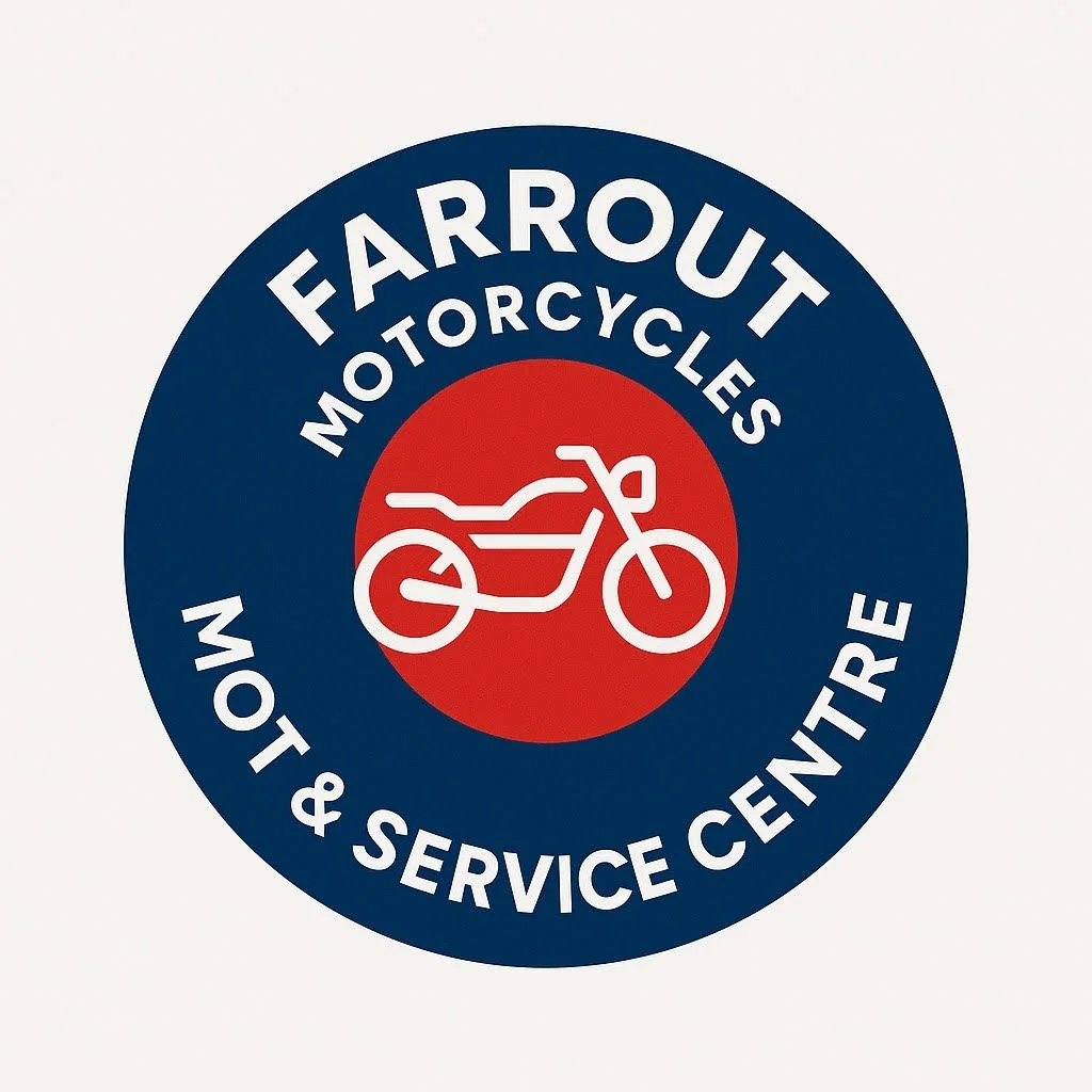 Farrow Motorcycle Mot & Service Center logo with a motorcycle icon in the center.